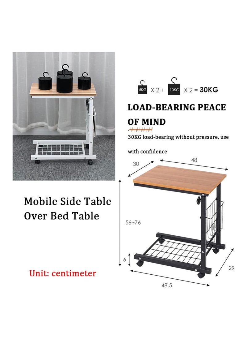 Generic Sofa Side Table With Storage Shelve Adjustable End Table C Table Coffee Tray Bedside Table Laptop Holder End Stand Desk(White Maple Wood)  - Image 5