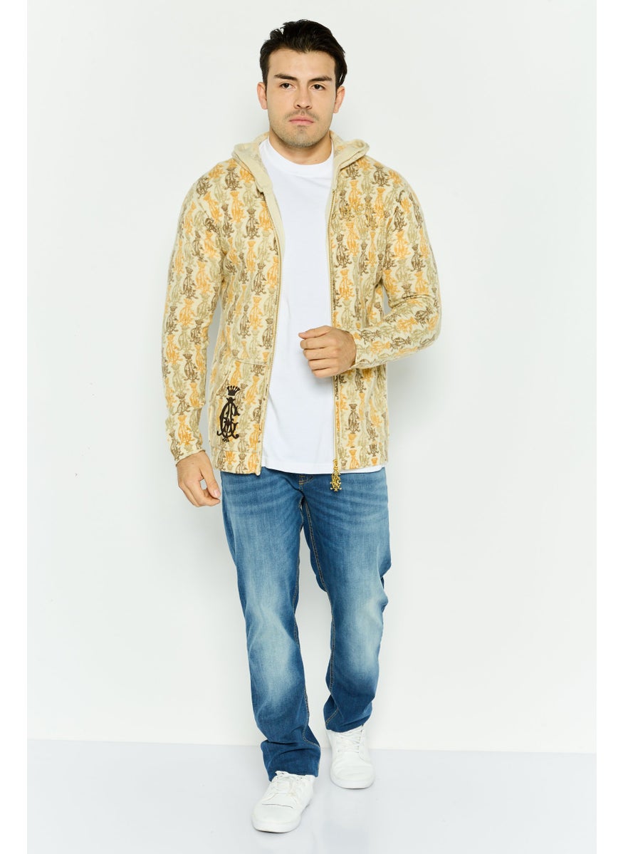 CHRISTIAN AUDIGIER Men Allover Print Long Sleeve Hooded Sweatshirt, Beige Combo  - Image 4