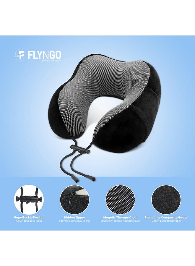 FLYNGO FLYNGO Memory Foam Neck Pillow for Travel Neck Support Pillow with Rest Eye Mask, Noise Isolating Ear Plugs Portable Combo (Black, pack of 1)  - Image 4
