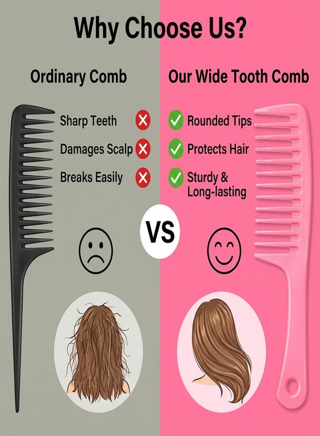 Macuezu 2 PCS Wide Tooth Comb for Curly Hair, Pink Curl Hair Combs for Women, Wide Tooth Detangling Comb, Hairs Combs for Wet and Dry Hairs - Image 5