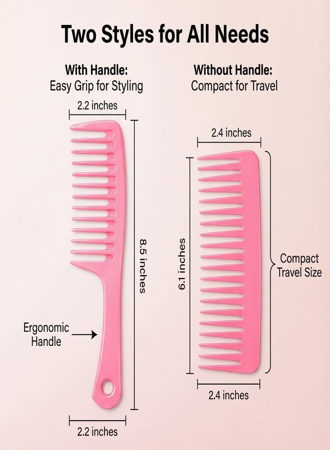 Macuezu 2 PCS Wide Tooth Comb for Curly Hair, Pink Curl Hair Combs for Women, Wide Tooth Detangling Comb, Hairs Combs for Wet and Dry Hairs - Image 2
