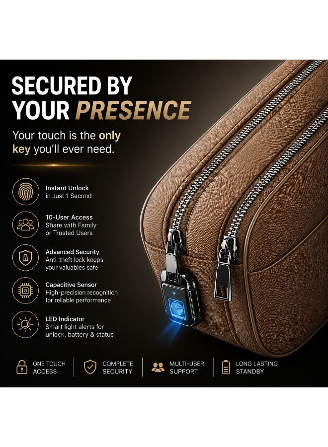 GREEN LION Valencia Fingerprint Bag, Smart Fingerprint Lock Storage Bag with 10-User Access, USB-C Charging, Water Resistant PU Leather Travel Organizer, Anti-Theft Security Pouch with LED Indicator - Image 2