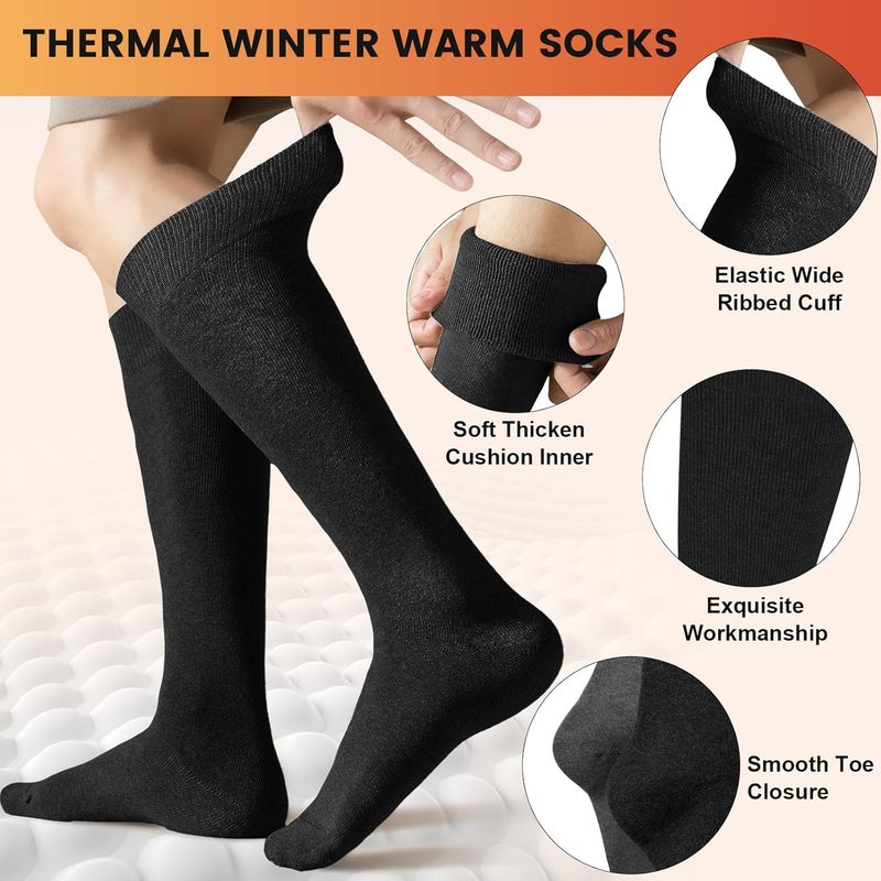 CTHH Warm Winter Knee High Socks for Women Thermal Cotton Boot Socks Black Long Thick Leg Warmers for Running Hiking Work - Image 4
