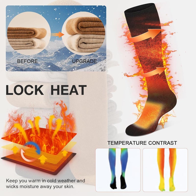 CTHH Warm Winter Knee High Socks for Women Thermal Cotton Boot Socks Black Long Thick Leg Warmers for Running Hiking Work - Image 2