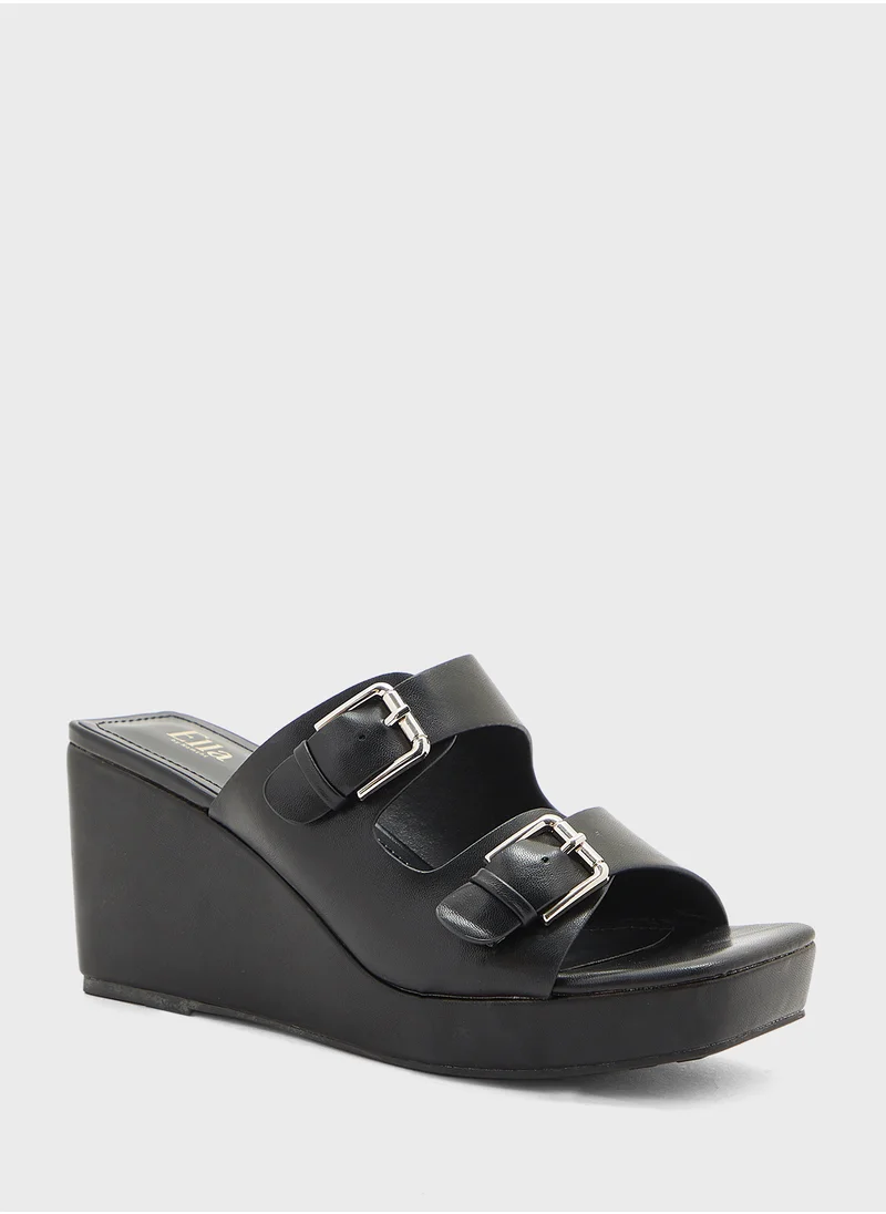 ELLA Buckle Detail Double Strap Wedge Sandal