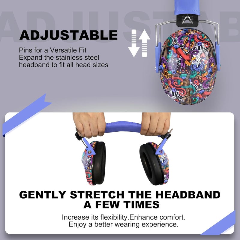 PROHEAR ROHEAR 032 Kids Ear Protection Safety Muffs, NRR 25dB Noise Blocking Earmuffs for Monster Trucks, Autism, Studying, Protective Ear Defenders for Toddler Children Teens - SYMBOL MUSIC - Image 2