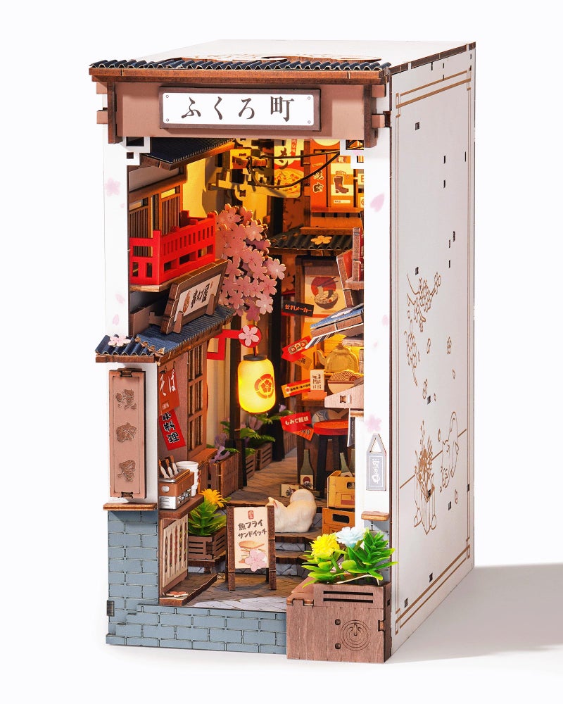 Rolife Book Nook Kit Sakura Wine Alley, 3D Wooden Puzzle Booknook for Bookshelf Decor, Japanese-Inspired Sakura Theme Creative DIY Miniature Dollhouse Kit, Crafts Gifts for Adults, Teens & Book Lovers - Image 1