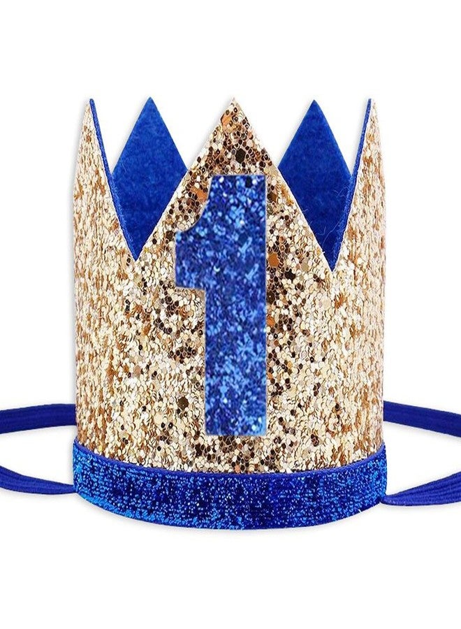 Socub Birthday Hat, Crown Headbands for Baby Boy 1st Party Supplies, Golden Blue 1 - Image 1