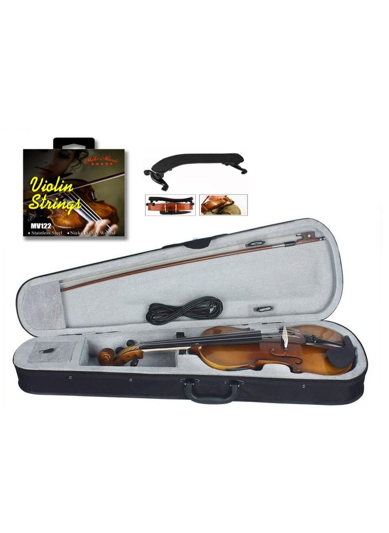 Mike Music 4/4 Full Size Acoustic EQ Electric Violin Fiddle Kit Solid Wood Spruce Face with Bow Hard Case Shoulder Rest,Cable,Extra Strings (Acoustic EQ Electric)  - Image 1