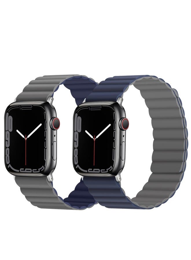 Anlinser Magnetic Bands Compatible with Apple Watch Band 49/46/45 44/42/41/40/38mm, Women Men Double Side Reversible Strap for iWatch Ultra 2 Series 10/9/8/7-1 SE (42/41/40/38, Dark Blue/Gray) - Image 2