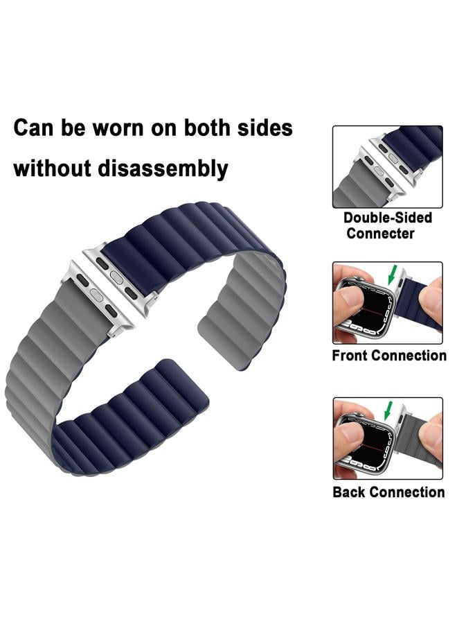 Anlinser Magnetic Bands Compatible with Apple Watch Band 49/46/45 44/42/41/40/38mm, Women Men Double Side Reversible Strap for iWatch Ultra 2 Series 10/9/8/7-1 SE (42/41/40/38, Dark Blue/Gray) - Image 3