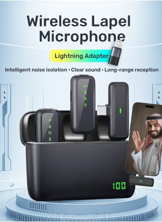 2 Transmitters – Clip-on Mic-With Charging Case–For iPhone& Android