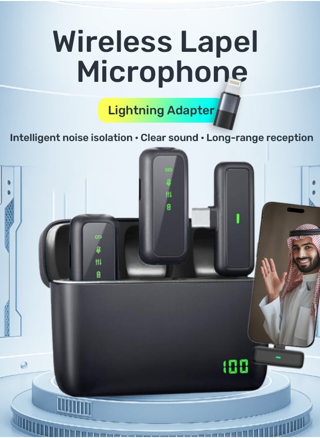 Litus Wireless Lavalier Microphone for IOS&Android with Lightning&Type-C- with Charge Case & 20Hrs Playtime, 2 Pack Clip-On Mini Lapel Wireless Mic for Tiktok, YouTube, Podcast, Vlog, Video Recording, Live Streaming  - Image 1