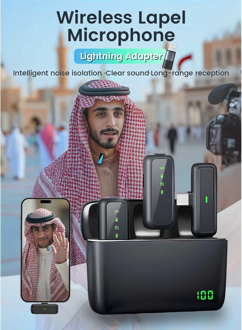 Litus Wireless Lavalier Microphone for IOS&Android with Lightning&Type-C- with Charge Case & 20Hrs Playtime, 2 Pack Clip-On Mini Lapel Wireless Mic for Tiktok, YouTube, Podcast, Vlog, Video Recording, Live Streaming - Image 1