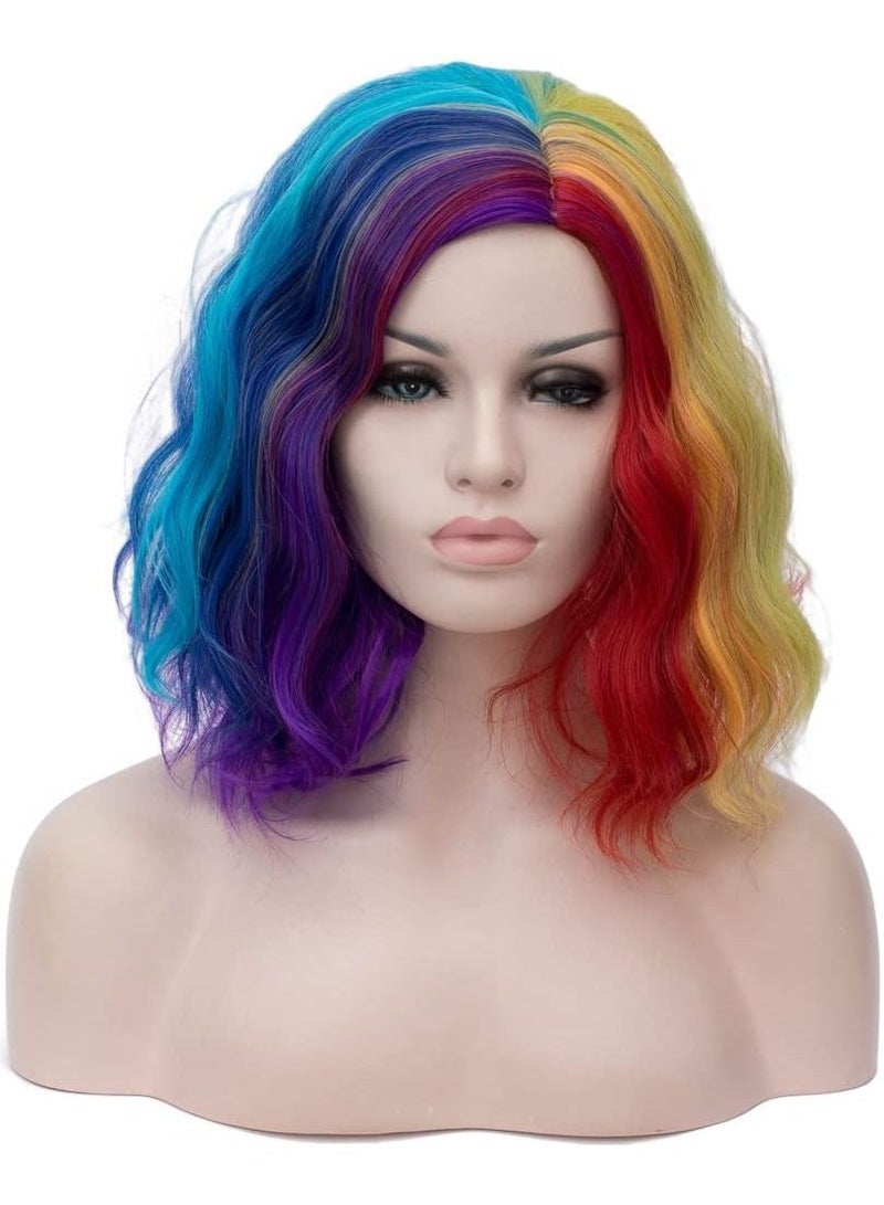 إستيل شعر مستعار قصير مموج مجعد بوب للنساء مقاومة للحرارة باروكة بوب باروكة باروكة ملونة مختلطة - Image 1