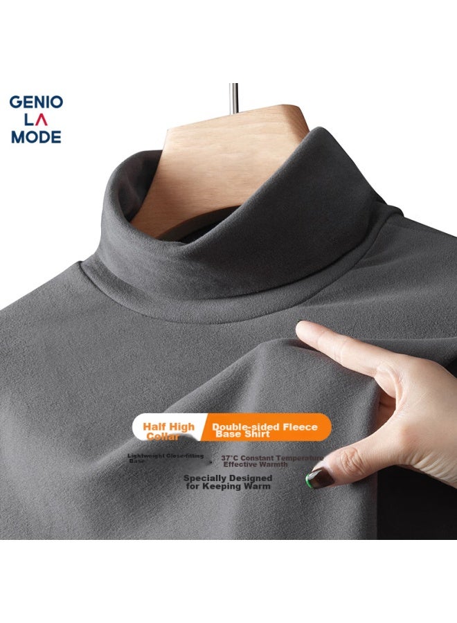 Geniolamode Men's Long Sleeve T-shirt Autumn And Winter Half High Collar Double-sided Plush Brushed Base Shirt Autumn Clothes Grey 2xl - Image 1
