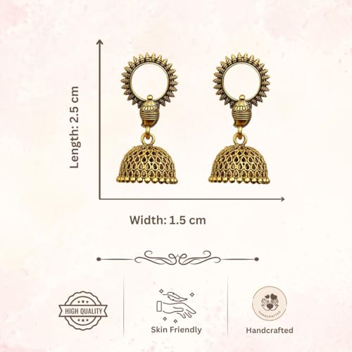 AccessHer Traditional Oxidised Golden Jhumka Earrings | Afghani Inspired Jewellery, Small Size Jhumki | Lightweight Jhumka Earrings for Women & Girls (Design 3) - Image 5