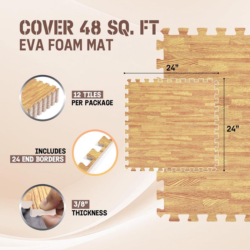 Yes4All EVA Interlocking Mats, Puzzle Floor Tiles, Foam Floor Padding with Border for Furniture, Home Space, Living Room, Garage - Image 2