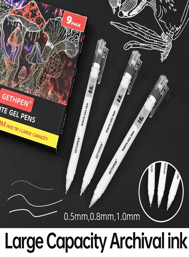 GETHPEN White Gel Pens 9-Pack - 0.5mm/0.8mm/1.0mm Fine Tip for Black Paper Art, Bullet Journals & Card Making - Opaque Ink Set for Sketching, Drawing & Holiday Crafts - Image 2