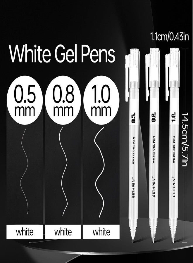 GETHPEN White Gel Pens 9-Pack - 0.5mm/0.8mm/1.0mm Fine Tip for Black Paper Art, Bullet Journals & Card Making - Opaque Ink Set for Sketching, Drawing & Holiday Crafts - Image 3