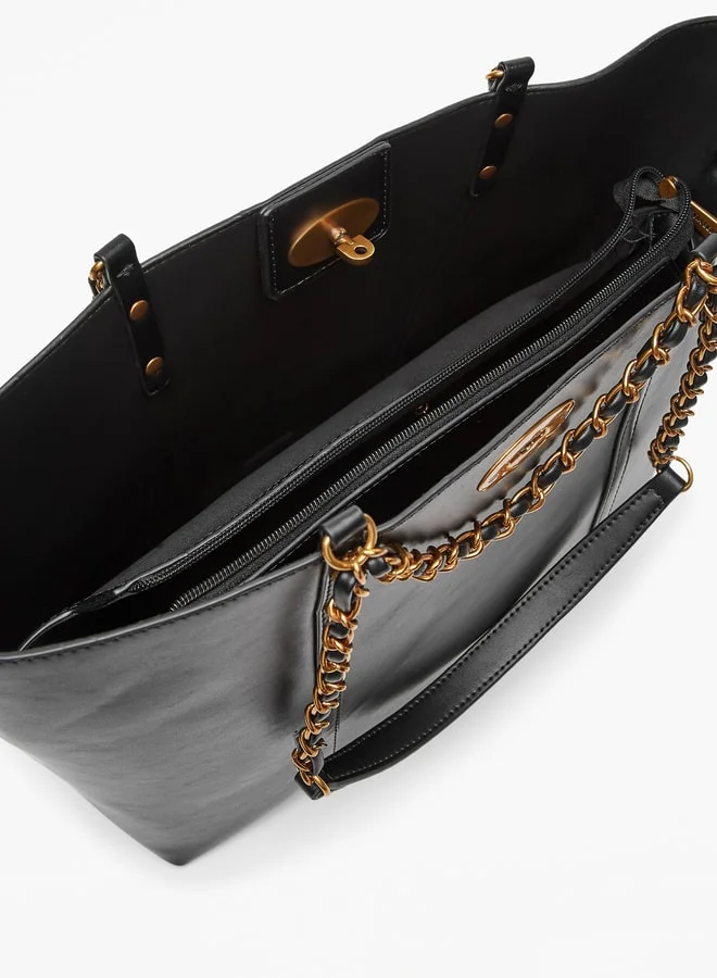 Flora Bella By Shoexpress Solid Tote Bag with Twist Lock Closure and Chain Detail