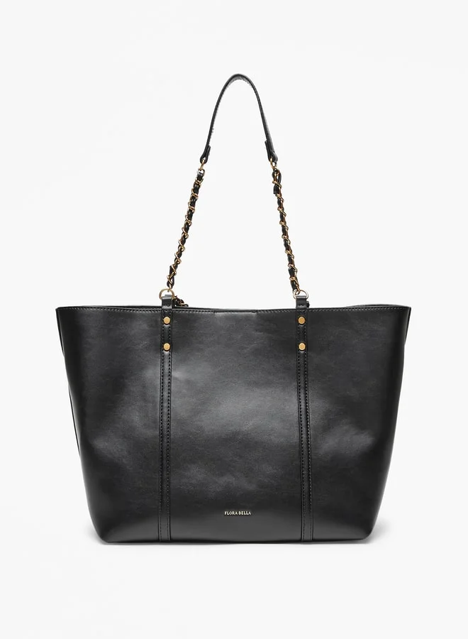 Flora Bella By Shoexpress Solid Tote Bag with Twist Lock Closure and Chain Detail