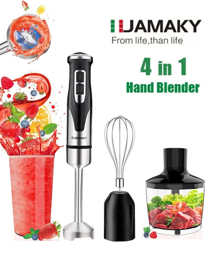 JAMAKY 4-in-1Hand Blender,Electric Handheld Blender with 500ml Chopper,Whisk,600ml Mixing Beaker,JMK3013 - Image 1