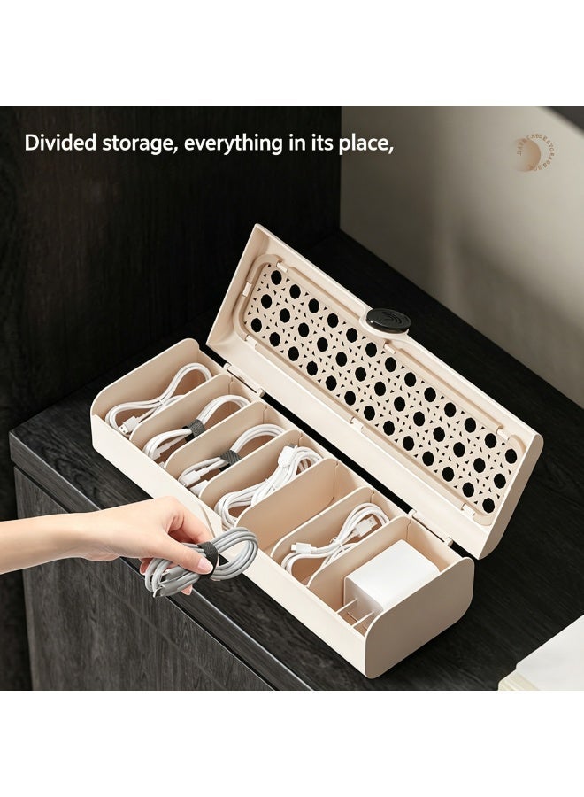 2-Pack Retro Rattan Style Data Cable Storage Boxes for Desktop - White & Black - Image 4