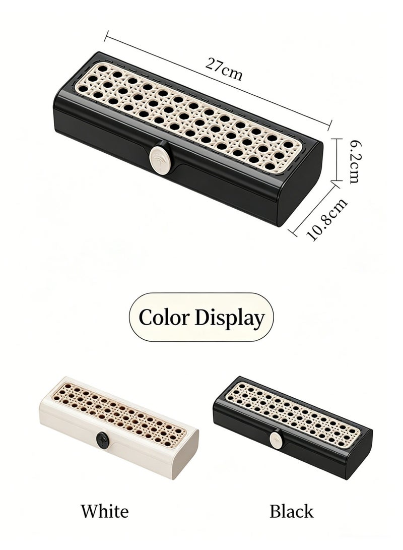2-Pack Retro Rattan Style Data Cable Storage Boxes for Desktop - White & Black - Image 3