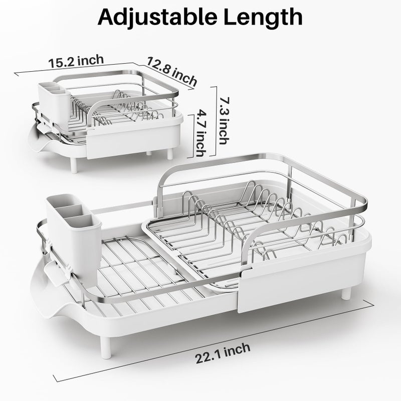 SNTD Dish Drying Rack, Expandable Dish Rack for Kitchen Counter, Stainless Steel Dish Drainer with Drainboard Set and Utensil Holder (White) - Image 5