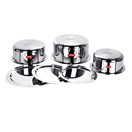 Sumeet Cook Smart Triply Stainless Steel-Aluminium-Steel - 3 Layers Tope Set Of 3Pcs With Lid - No. 14 (1.1 LTR, 14Cm), No. 16 (1.6Ltr, 16Cm), No.18 (2Ltr, 18Cm), 2 Liter - Image 5