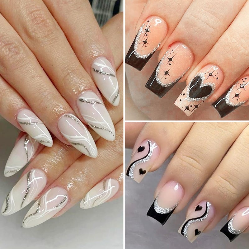 Fcozpjk Gel Liner Art Set 2PCS Sparkle Glitter Silver Gold Gel Polish 8ml Soak Off UV Painting with Built in Thin Nail Brush Swirl Nails Design Dotting Drawing French Manicure Tip Tool - Image 5