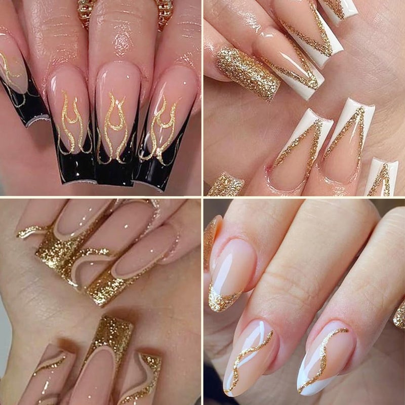 Fcozpjk Gel Liner Art Set 2PCS Sparkle Glitter Silver Gold Gel Polish 8ml Soak Off UV Painting with Built in Thin Nail Brush Swirl Nails Design Dotting Drawing French Manicure Tip Tool - Image 4