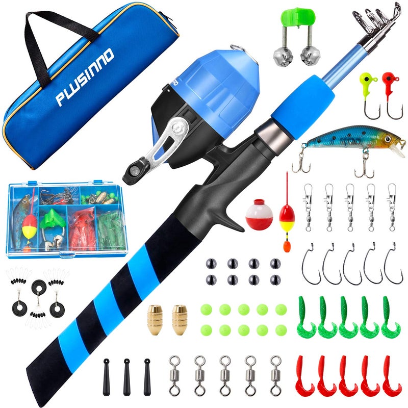 PLUSINNO Kids Fishing Pole Portable Telescopic Fishing Rod and Reel Combo Kit with Spincast Fishing Reel Tackle Box for Boys Girls Youth