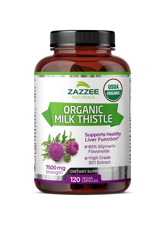 Zazzee USDA Organic Milk Thistle 30:1 Extract, 7500 mg Strength, 120 Vegan Capsules, 80% Silymarin Flavonoids, Standardized and Concentrated 30X Extract, 100% Vegetarian, All-Natural and Non-GMO - Image 1