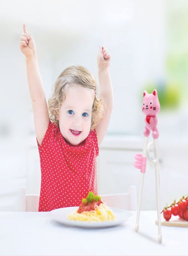 PYBBO Training Chopsticks Toddler Chopsticks, Cute Animal Shape Easy to Use Learning Reusable Chopsticks Helper With attachable Trainer for Kids Child Baby Adults Beginners, Pink Cat, Dishwasher Safe - Image 3