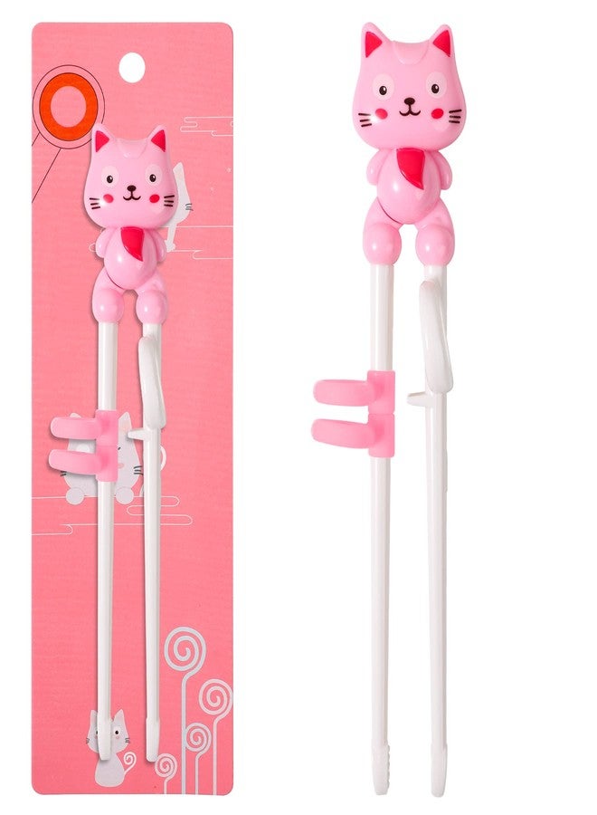 PYBBO Training Chopsticks Toddler Chopsticks, Cute Animal Shape Easy to Use Learning Reusable Chopsticks Helper With attachable Trainer for Kids Child Baby Adults Beginners, Pink Cat, Dishwasher Safe - Image 1