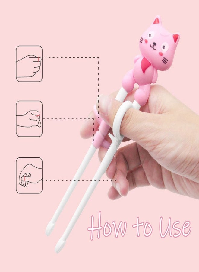 PYBBO Training Chopsticks Toddler Chopsticks, Cute Animal Shape Easy to Use Learning Reusable Chopsticks Helper With attachable Trainer for Kids Child Baby Adults Beginners, Pink Cat, Dishwasher Safe - Image 2