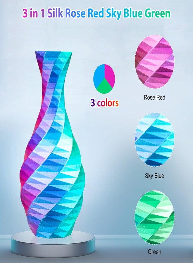 3Dgenius Silk PLA 3D Printer Filament Triple Color Silk PLA Filament 1.75mm 3D Printing Filament Fit Most FDM Printers, 250g Spool(0.55lbs), 3 in 1 Color Rose Red Sky Blue Green - Image 4