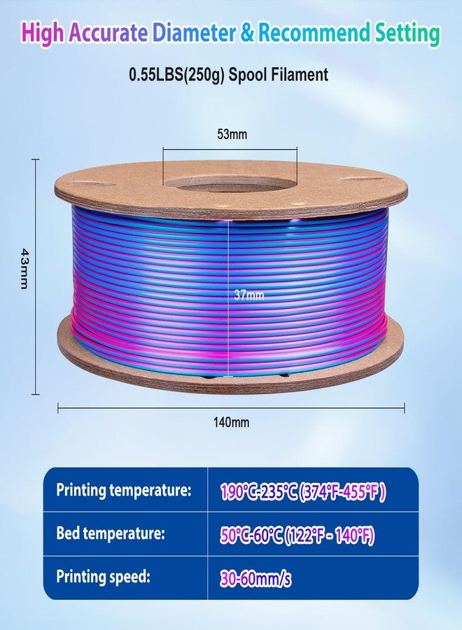 3Dgenius Silk PLA 3D Printer Filament Triple Color Silk PLA Filament 1.75mm 3D Printing Filament Fit Most FDM Printers, 250g Spool(0.55lbs), 3 in 1 Color Rose Red Sky Blue Green - Image 5