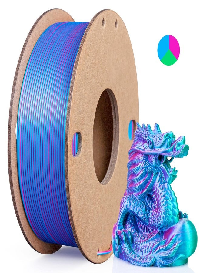 3Dgenius Silk PLA 3D Printer Filament Triple Color Silk PLA Filament 1.75mm 3D Printing Filament Fit Most FDM Printers, 250g Spool(0.55lbs), 3 in 1 Color Rose Red Sky Blue Green - Image 1