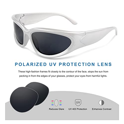 KENBO Y2K Sunglasses Wrap Around Futuristic Sunglasses Trendy for Men Women Shield Mask Visor Glasses - Image 4