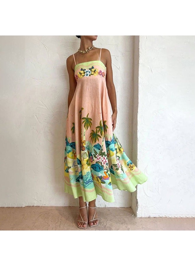 HongSheng Summer New Elegant Beach Style Print High-waist Flowy Strapless Dress Women - Image 3