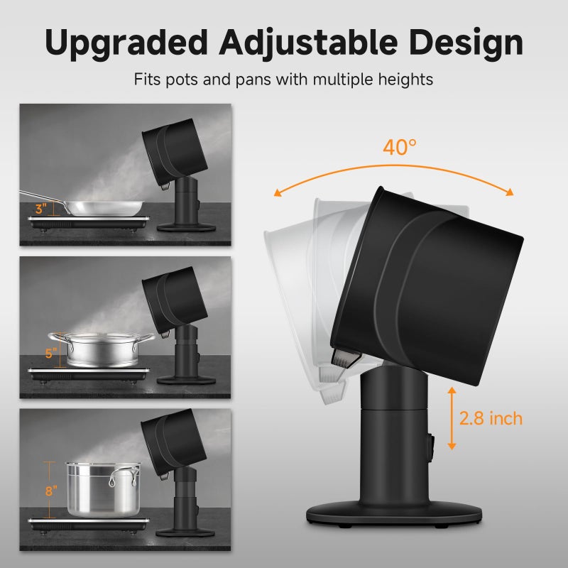 amzchef Portable Range Hood - 4-Speed Adjustable Exhaust Fan with Telescoping Height & 40Â° Tilt Low Noise 52dB, Large-Caliber Aluminum Filter + Oil Cup & 10 Carbon Cotton Filters for Indoor BBQ/Hot Pot/RV - Image 2