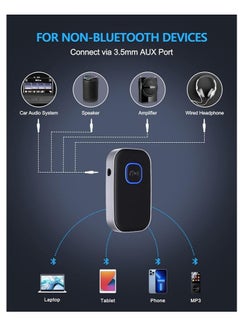 Showday Bluetooth Receiver for Car, Noise Cancelling 3.5mm AUX Bluetooth Car Adapter, Wireless Audio Receiver for Home Stereo/Wired Headphones, Hands-Free Call, 16H Battery Life (Black+Silver)  - Image 2
