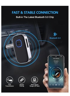 Showday Bluetooth Receiver for Car, Noise Cancelling 3.5mm AUX Bluetooth Car Adapter, Wireless Audio Receiver for Home Stereo/Wired Headphones, Hands-Free Call, 16H Battery Life (Black+Silver)  - Image 5
