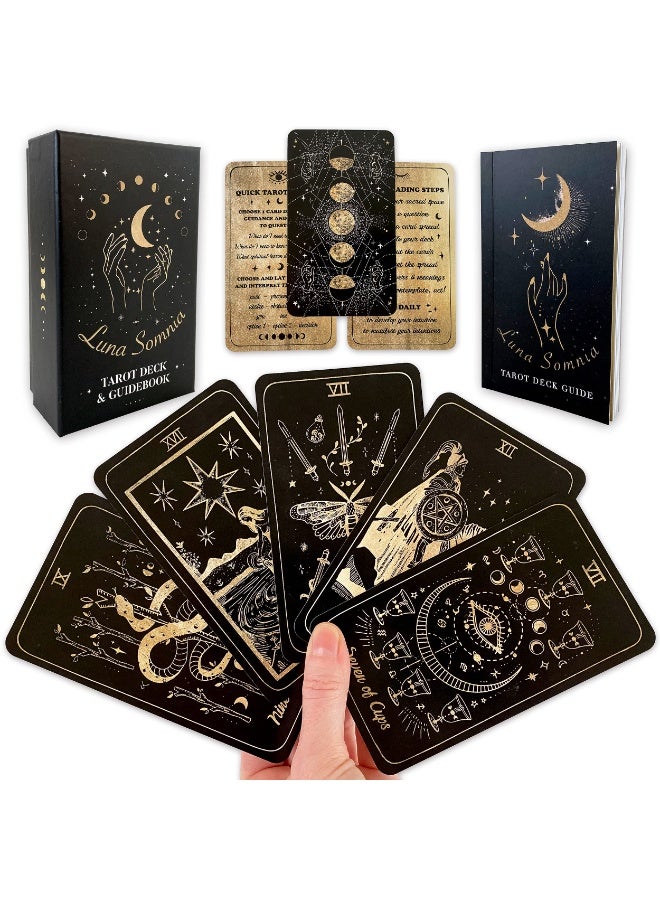 NIBEMINENT أوراق تاروت شواطئ القمر لونا سومنيا مع دليل وعلبة - 78 بطاقة مجموعة كاملة أحلام نجمية علم الفلك السماوي أداة سحرية سوداء للتنجيم - Image 1