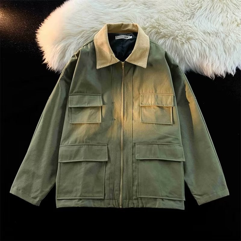 Japanese Style Vintage Work Jacket Mens Spring and Autumn New Fashionable Brand Functional Jacket Korean Style Hong Kong Style Loose Handsome Top Fashionable Black  - Image 2