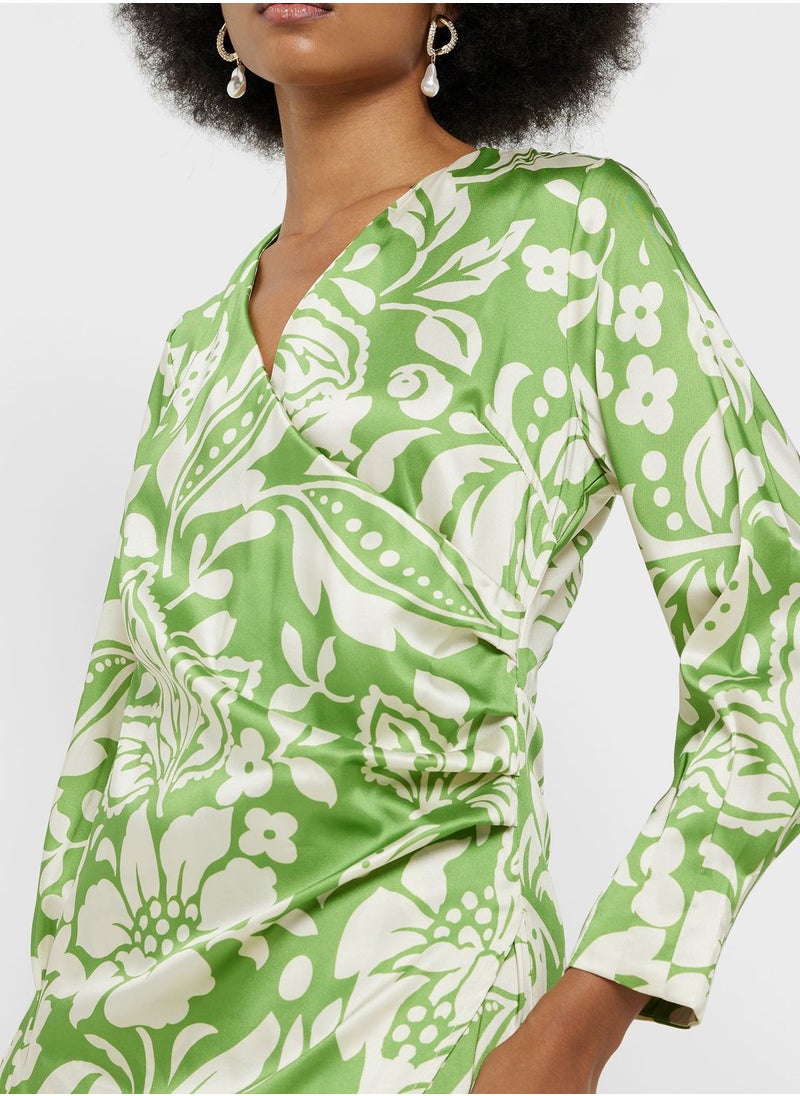 ELLA - Printed Wrap Detail Dress - Image 1