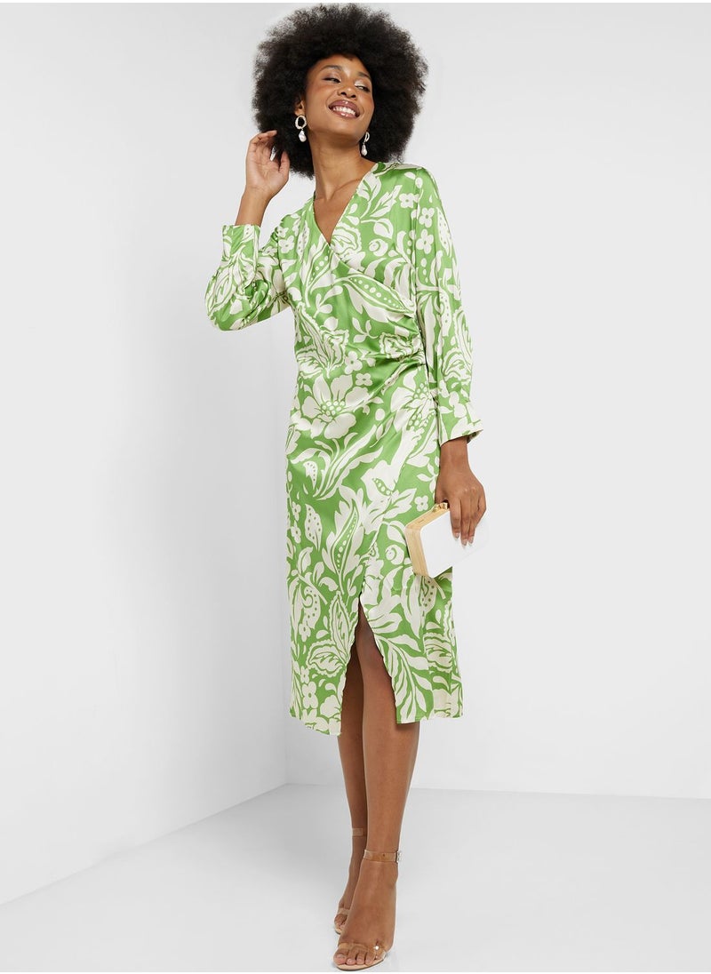 ELLA - Printed Wrap Detail Dress - Image 1